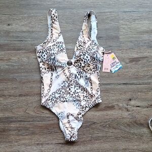 Nwt Emme Jordan One Piece Tan Chain Link Design Swim Suit Size Medium